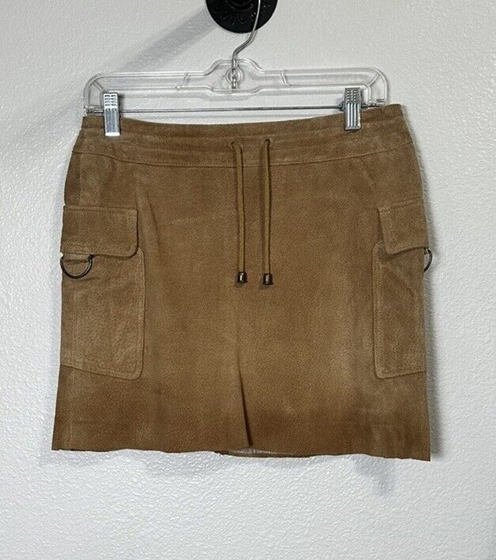 Wilsons Leather Maxima Women’s Tan Suede Leather Mini Skirt No Hem Zipper Size 4